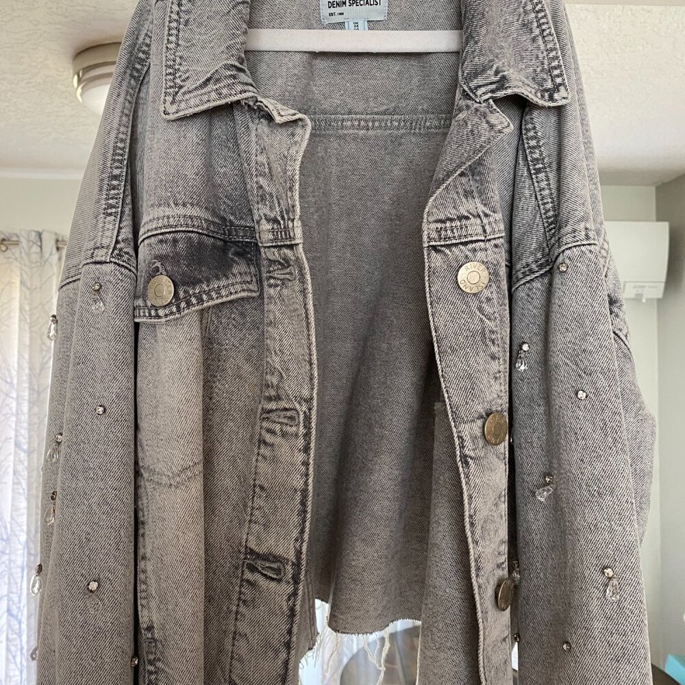 River Island Crystal Embellished Crop Denim Jacket, size M